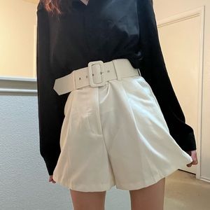 High Waist Belted Trouser Shorts